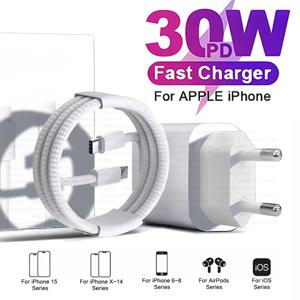 Apple 30W PD 고속 충전기 iPhone 16 15 14 13 12 11 Pro Max Plus USB C 충전기 유형 C 케이블 고속 충전 전화 액세서리