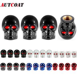 AUTCOAT 4 개/대 범용 자동차 해골 스타일 녹슬지 않는 구리 코어 오토바이 자전거 자동차 휠 타이어 타이어 밸브 스템 캡