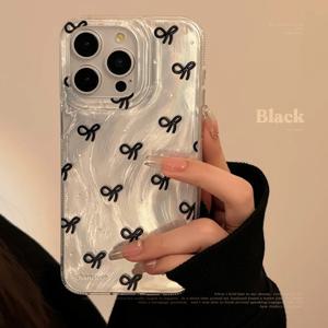 럭셔리 레이저 실버 보우 매듭 케이스 iPhone 16 15 14 13 12 11 Pro Max Plus 16E 7 8 SE2 X XS Max XR 충격 방지 범퍼 Fundas