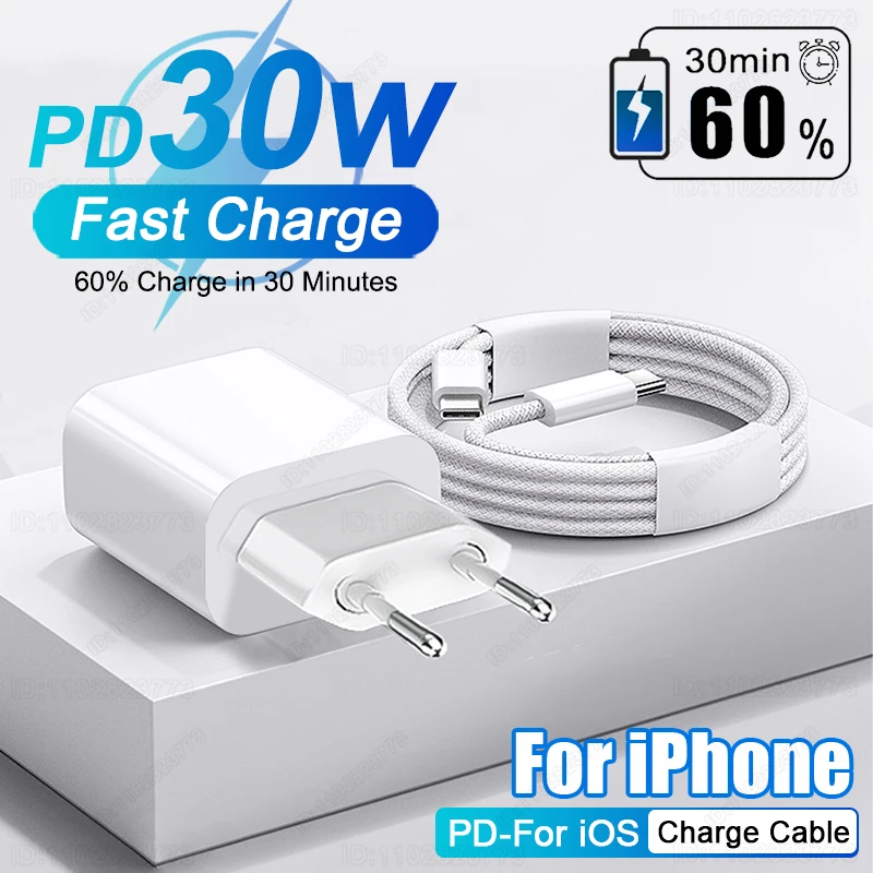 PD 30W iPhone 15 용 고속 충전기 11 12 13 14 16 Pro Max Plus XR X XS Max 충전기 고속 충전 USB 유형 C 케이블 전화 액세서리