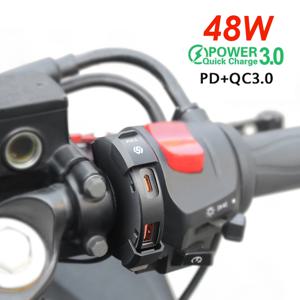 48W 빠른 충전 PD + QC3.0 전화 충전기 오토바이 USB 소켓 방수 핸들 바 장착 브래킷 12V-24V 전원 어댑터