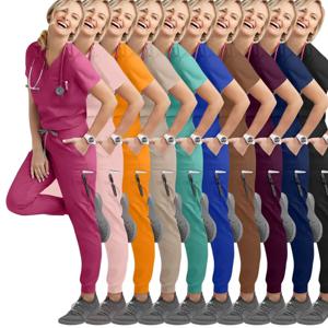 Multilcolors 병원 의료 스크럽 정장 유니폼 여성 남성 스크럽 세트 미용 작업복 간호사 액세서리 치과 수술복