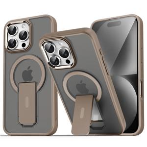 Magsafe 접이식 스탠드 용 고급 iPhone 16 15 14 Plus 13 12 11 Pro Max 무광택 반투명 뒷면 커버 캡 용 자기 전화 케이스