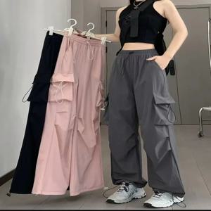 카고 바지 여성 넓은 다리 바지 여름 가을 패션 여성 높은 허리 streetwear 느슨한 캐주얼 바지 스트레이트 바지