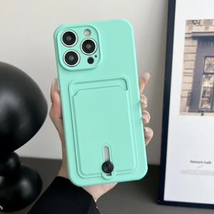 푸시 카드 가방 슬롯 홀더 지갑 전화 케이스 iPhone 16 15 14 11 12 13 Pro Max Plus 충격 방지 소프트 매트 실리콘 뒷면 커버