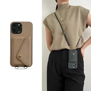 크로스 바디 스트랩 매는 밧줄 가죽 전화 케이스 for iPhone 12 Mini 16E 16 15 14 13 11 Pro Max XS 8 Plus 지갑 (카드 홀더 커버 포함)