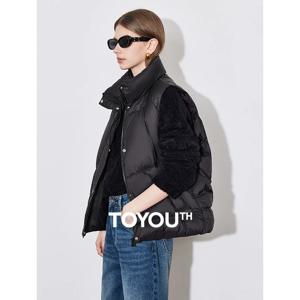 TOYOUTH 여성용 민소매 다운 재킷, 경량 스탠드 칼라, 따뜻한 단색, 짧은 조끼 코트, 2024 가을 및 겨울 신상
