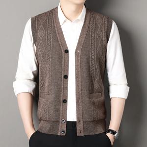 가을 겨울 남성 조끼 캐주얼 스웨터 조끼 버튼 업 카디건 남성 v 넥 패션 니트 가디건