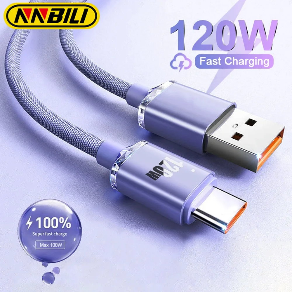NNBILI 120W 6A 고속 충전 USB 유형 C 삼성 Realme Xiaomi Huawei 전화 고속 충전 케이블 데이터 케이블 용 빠른 충전 케이블