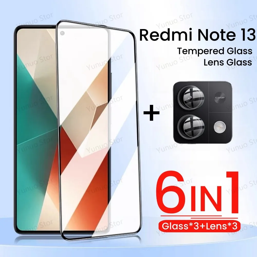 Redmi Note 13 Pro 보호 유리 용 6in1 강화 유리 Redmi Note 13Pro의 4G 5G FullCover 화면 보호기 카메라 렌즈 필름