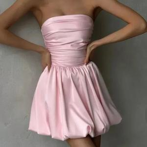 Trendix 섹시한 Bandeau 미니 드레스 여성 오프 어깨 민소매 Pleated 높은 허리 드레스 숙녀 파티 우아한 패션 드레스 2024
