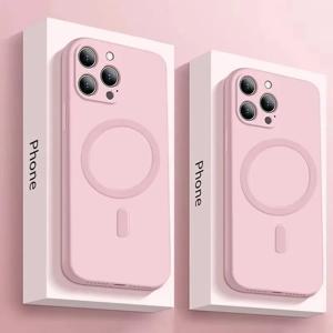 iPhone 용 액체 실리콘 케이스 16 15 14 13 12 11 Pro Max Plus 12 13 Mini Magsafe 자기 무선 충전 소프트 커버 펀다 용