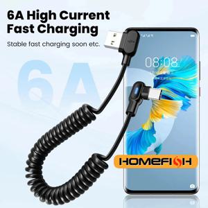 6A 숏 스프링 데이터 케이블 엘보 USB C to C 고속 충전 케이블 (삼성, 화웨이, 샤오미 휴대폰 충전기용)