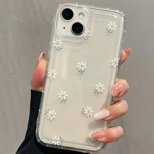 트렌디 한 꽃 패턴 투명 케이스 iPhone 16 15 Pro Max 16E 14 13 12 11 PRO Mini XS X XR 7 8 Plus SE2 소프트 클리어 커버