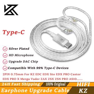 KZ 실버 도금 이어폰 업그레이드 케이블 DAC 디지털 디코드 Type-C 0.75MM HIFI ZSN PRO EDX Lite EDX Pro Merga Vader DQS Castor용