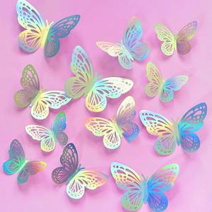 생일 축하 케이크 토퍼 로즈 골드 접이식 타입 나비, 어린이 파티 케이크 토퍼, 디저트 장식, 베이비 샤워 선물, 12 개