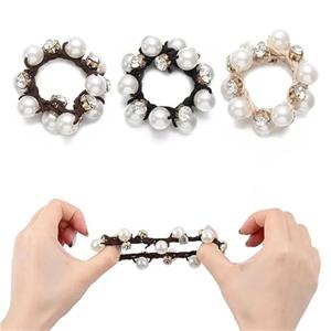 3pcs Paux 진주 Brimmed 헤어 타이 반짝이 라인 석 장식 헤어 로프 레트로 스타일 Scrunchies 여성을위한