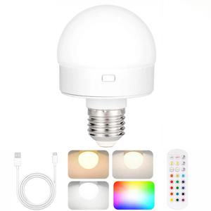 LED 충전식 전구 원격 제어 배터리 작동 전구(타이머 포함), 밝기 조절 가능, 3가지 색온도