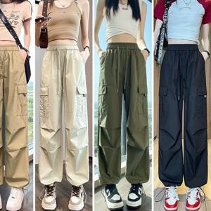 패션 여성 조깅 바지 캐주얼 여성 세련된 스트레이트 카고 바지 탄성 높은 허리 streetwear 슬림 바지 여름 얇은