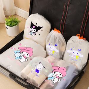 4 개/대 Sanrio 보관 가방 귀여운 Kuromi 홈 옷장 주최자 여행 휴대용 가방 방수 포켓 의류 분류 그리기 가방