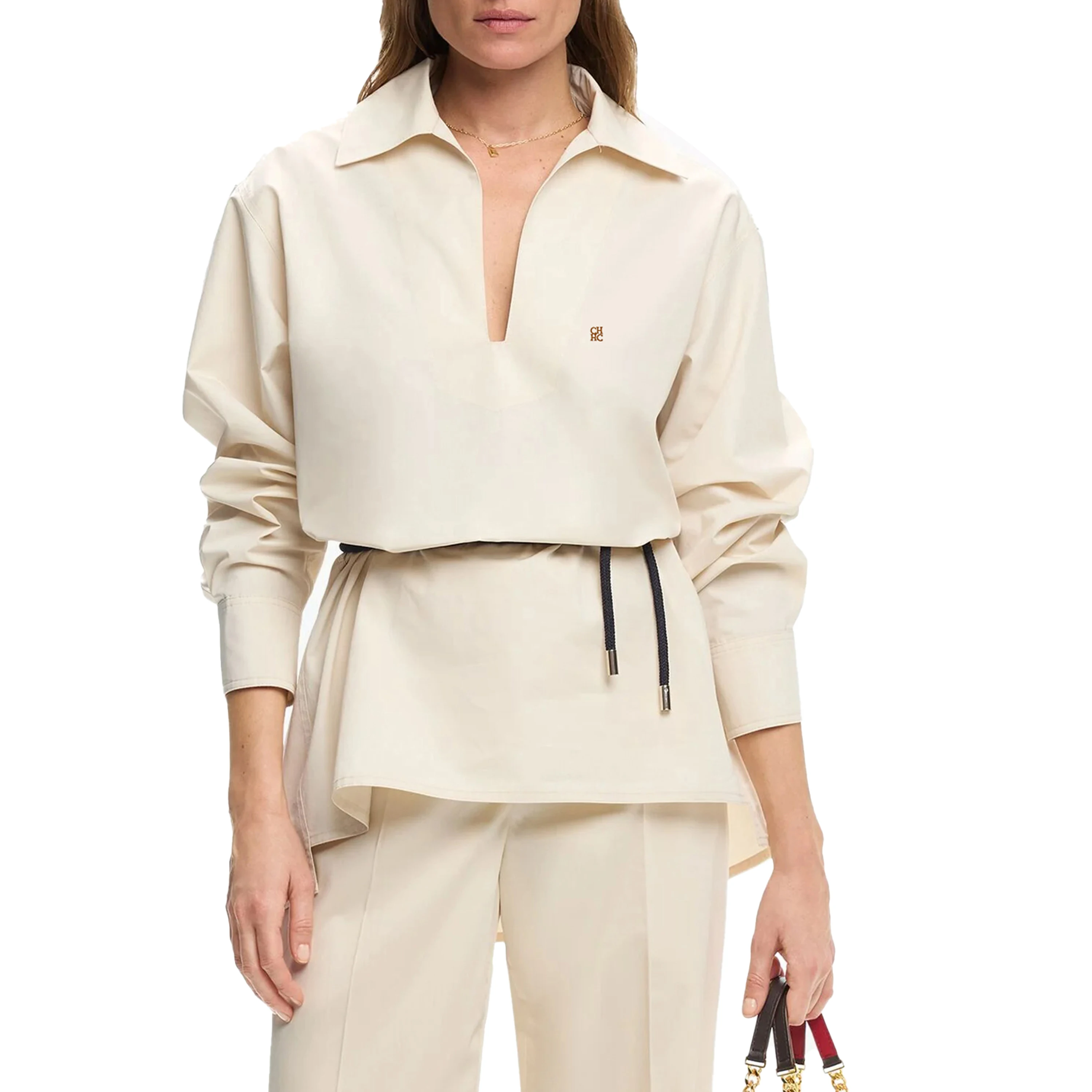 CHCH 여성 우아한 솔리드 블라우스 봄 여름 캐주얼 긴 소매 V 넥 루즈 셔츠 Office Lady Tunics Fashion Tops 2025