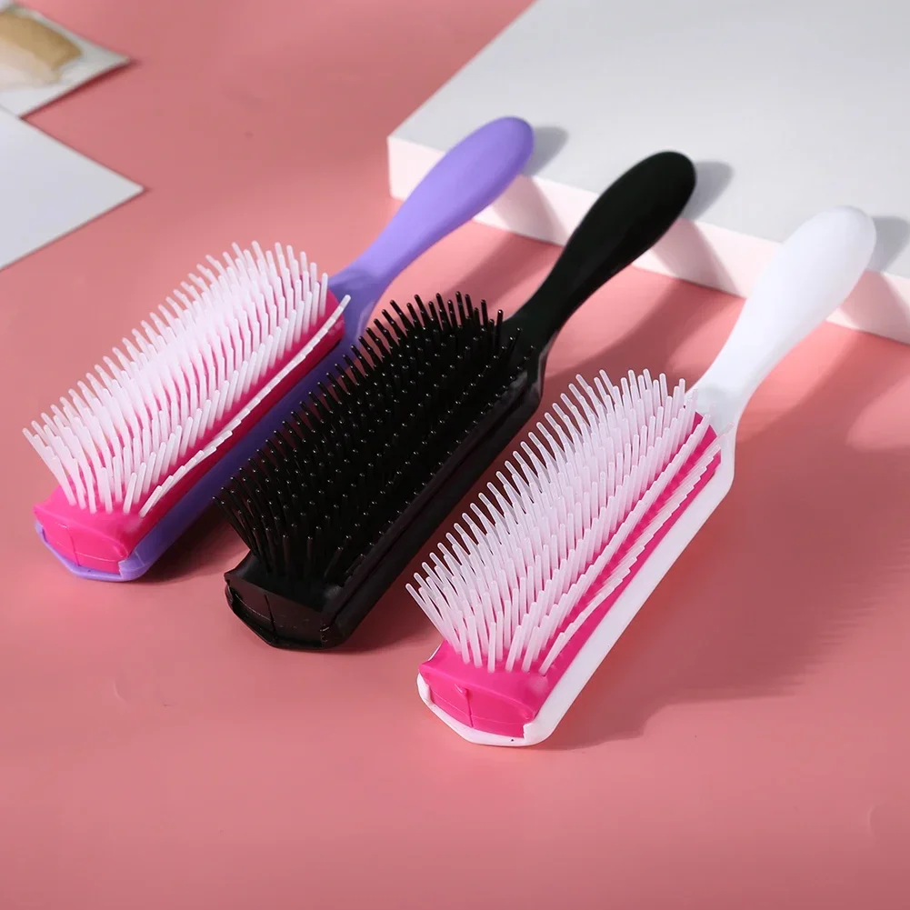 9 행 스타일링 헤어 브러시 스트레이트 곱슬 머리 Detangling 빗 두피 마사지 분리형 헤어 브러시 실제 머리 가발 전용