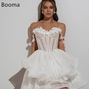 Booma A 라인 간단한 웨딩 드레스 오프 숄더 꽃 미니 반짝 이는 우아한 신부 가운 맞춤 제작 2025
