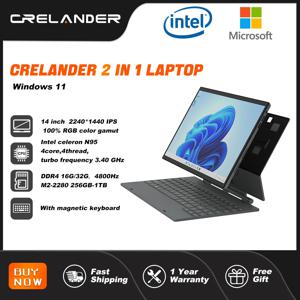 CRELANDER 2 in 1 노트북 14인치 2240*1440 IPS 화면 인텔 12세대 CPU, DDR4 16GB/32GB M.2 SSD, 윈도우 11 태블릿 PC, 노트북