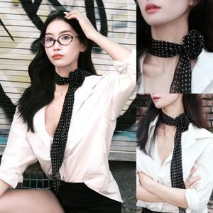 2025 한국 물방울 무늬 스카프 롱 얇은 여성용 스타일 헤어 타이 넥 워머 가을 겨울 패션 액세서리 다용도 직사각형 스카프