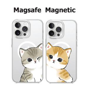 귀여운 고양이 커플 연인 마그네틱 폰 케이스 (아이폰16 15Plus 14 13 ProMax 12 11 Xs Xr 7 8 MagSafe 호환) 소프트 투명 커버