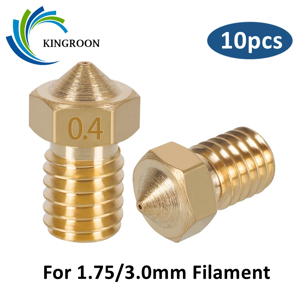 KINGROON 10pcs V5 V6 E3D 노즐 0.2 0.3 0.4 0.5 0.6 0.8 1.0mm 3D 프린터 부품 M6 스레드 1.75mm 3mm 필라멘트 용 모든 금속 노즐