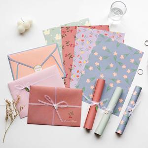 12 개/대 편지 패드 스티커와 귀여운 꽃 봉투 DIY 결혼식 파티 초대장 카드 커버 한국어 편지지 사무실