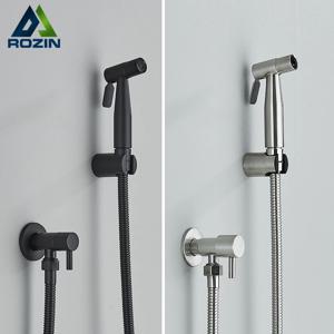 블랙 싱글 냉수 변기 비데 분무기 수도꼭지, 욕실 스테인레스 스틸 304 니켈 샤워 비데 벽걸이 클리너