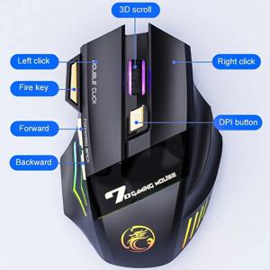 IMICE GW-X7 무선 게이밍 마우스, 3200DPI, Bluetooth/2.4G, 7버튼, 충전식, RGB LED