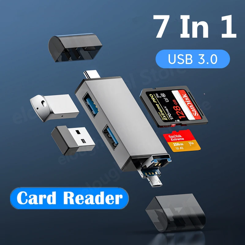 7 in 1 다기능 USB 3.0 카드 리더기 마이크로 TF SD 카드 메모리 리더기 USB 플래시 드라이브 타입 C 카드 어댑터 OTG