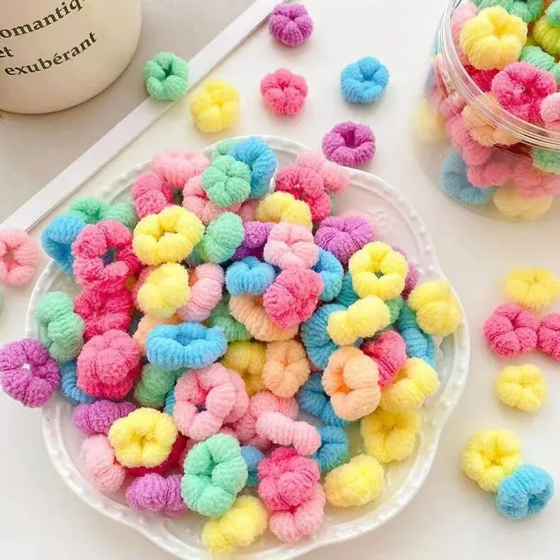 100Pcs 어린이 탄성 헤어 밴드 소녀 다채로운 헤어 넥타이 포니 테일 홀더 고무 밴드 작은 Scrunchie 키즈 헤어 액세서리