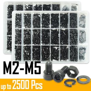 검정색 2500P 육각 소켓 머리 나사 세트 M2 M2.5 M3 M4 M5 M6 DIN912 12.9 알렌 나사 너트 강철 단추 머리 소켓 캡 볼트 너트