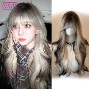 WTB 긴 웨이브 코스프레 합성 가발, 로리타 할로윈, 앞머리 포함, 여성 파티, 데일리 내열성 가발