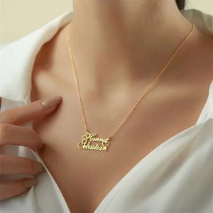 맞춤형 커플 더블 이름 사랑 목걸이 맞춤형 더블 이름 펜던트 스테인레스 스틸 쥬얼리 발렌타인 데이 선물