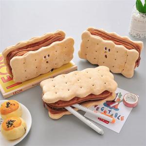 Kawaii 연필 케이스 대용량 플러시 쿠키 펜 가방 만화 갈색 펜 상자 소녀 사무실 학교 용품 편지지