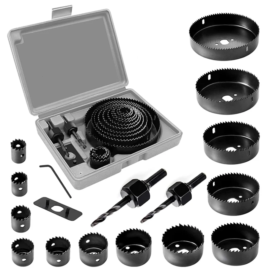 19-127mm 구멍 톱 세트 톱 컵 목재 크라운 드릴 마른 벽에서 나온 목재 PVC 플라스틱 밀도 보드 금속 목공 도구