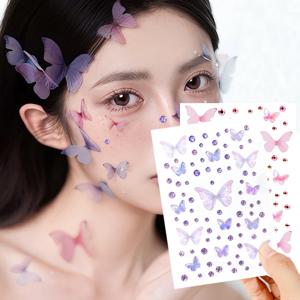 나비 크리스탈 다이아몬드 스티커, 셀프 접착 DIY 페이셜 임시 문신 스티커, 무대 데일리 메이크업 장식 용품
