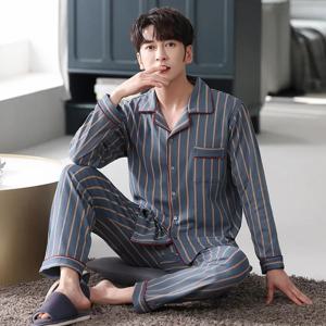 코튼 남성 가을, 겨울 긴팔 긴 바지 중년 얇은 섹션 잠옷 잠옷 홈웨어 정장 라운지웨어