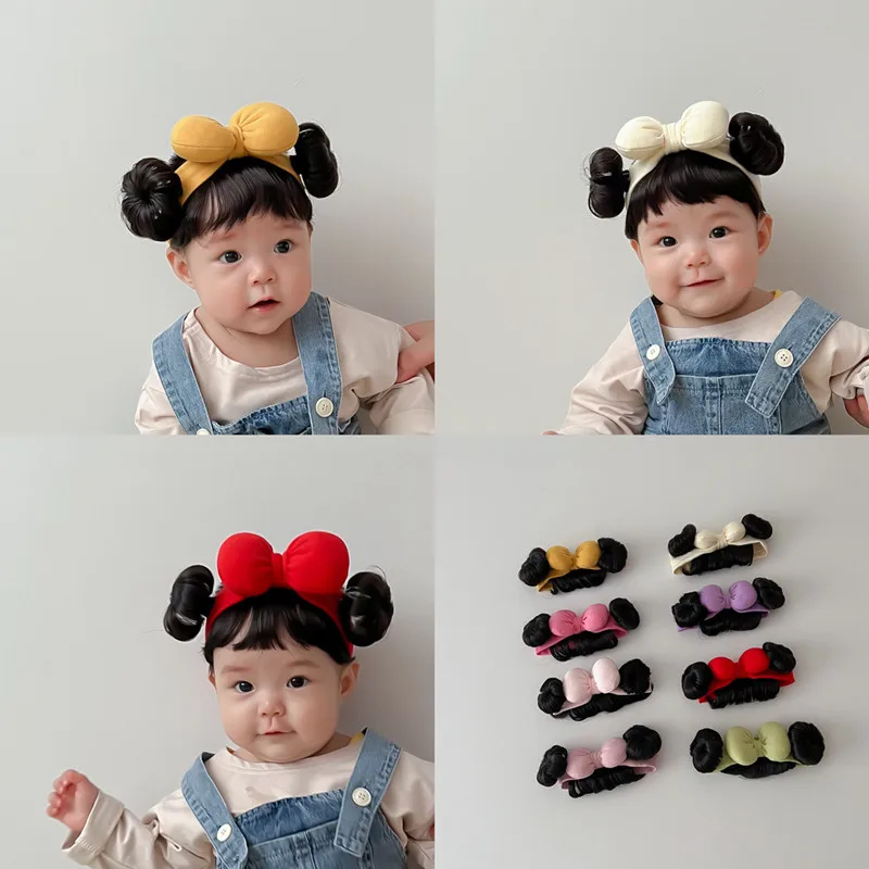 새해 헤어 액세서리 귀여운 활 아기 소녀 가발 모자 헤어 피스 크리스마스 신생아 어린이 소녀 코스프레 머리띠 모자를 쓰고 있죠