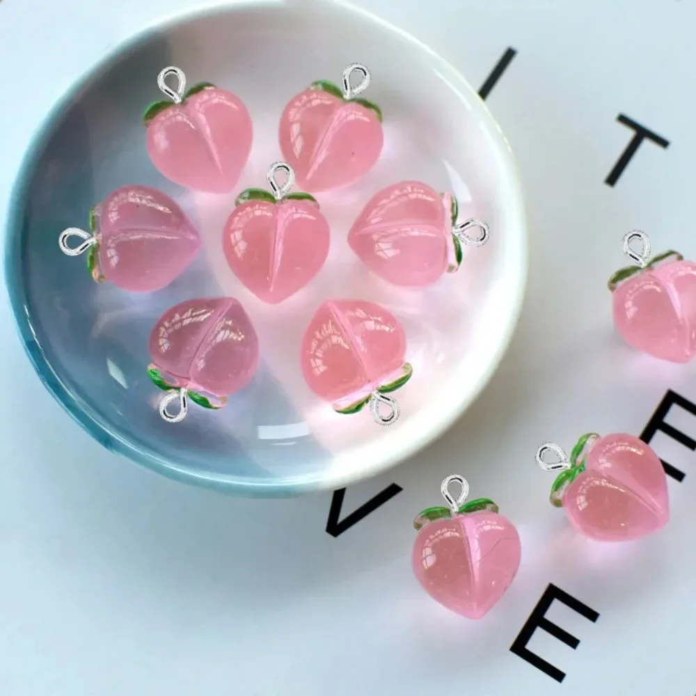 10Pcs 투명 복숭아 플랫 수지 매력 펜던트 쥬얼리 액세서리 만들기 DIY 귀걸이 목걸이 키 체인 장식