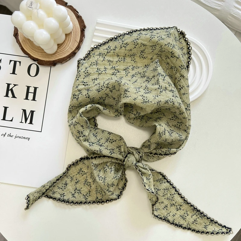 2025 꽃 목 스카프 목도리 여름 삼각형 머리 머리 랩 머리띠 손수건 헤어 넥타이 Bandanas 여성용 헤어 리본
