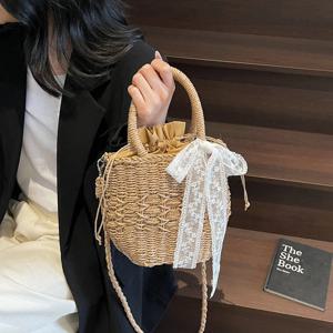 여름 여성 밀짚 가방 레트로 등나무 짠 핸드백 Satchel 보헤미안 Crossbody 가방 숙녀 비치 팩 여행 휴가 어깨 가방