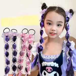 40cm 작은 조랑말 그라디언트 다채로운 버블 머리띠 가발 어린이 소녀 Bowknot 리본 헤어 로프 헤어 확장