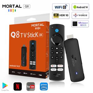 Mortal Q8 Android14 TV 스틱 WIFI6 음성 제어 TV 스틱 8K 비디오 Allwinner H313 Netflix YouTube TV 박스 무료 라이브 TV 스트리밍