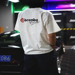 JDM 스타일 Brembo 브레이크 퓨어 코튼 헤비 반소매 2025 여름 핫 세일 퓨어 코튼 패션 남성 반팔 트렌드